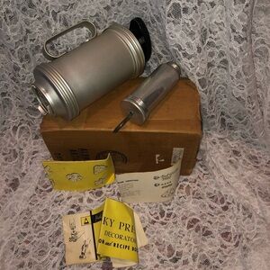 Vintage Silver Cookie Press Set , two sizes with several attachments.